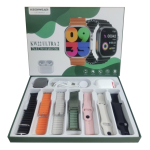 پک ساعت هوشمند و ایرپاد پرو 2 مدل KEQIWEAR KW22 Ultra2 با 7 بند متنوع
