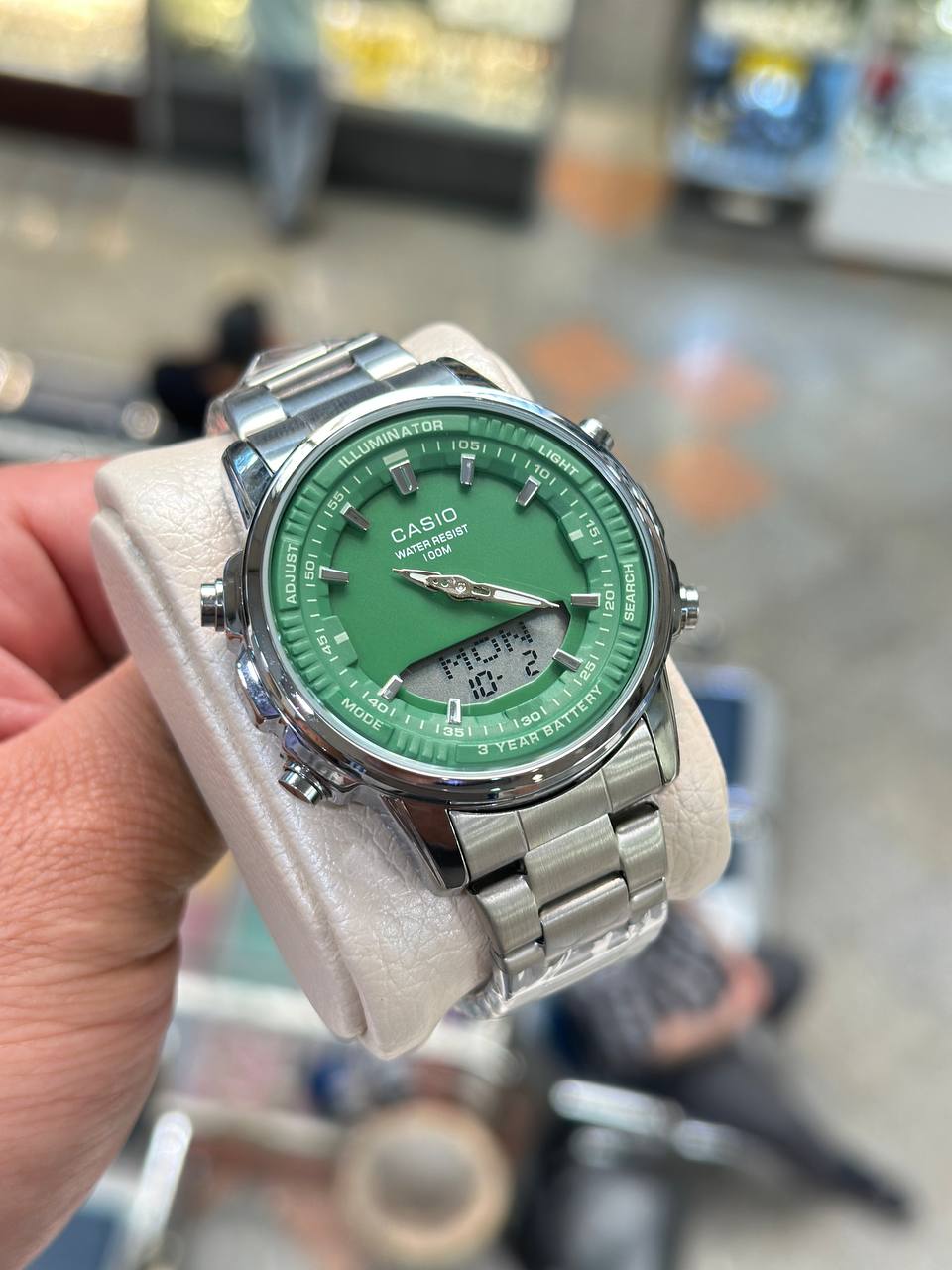ساعت مچی مردانه کاسیو AMW – 880 دو زمانه سیلور سبز