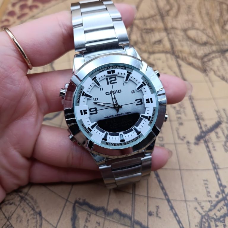 ساعت مچی مردانه کاسیو دو زمانه استیل صفحه سفید casio