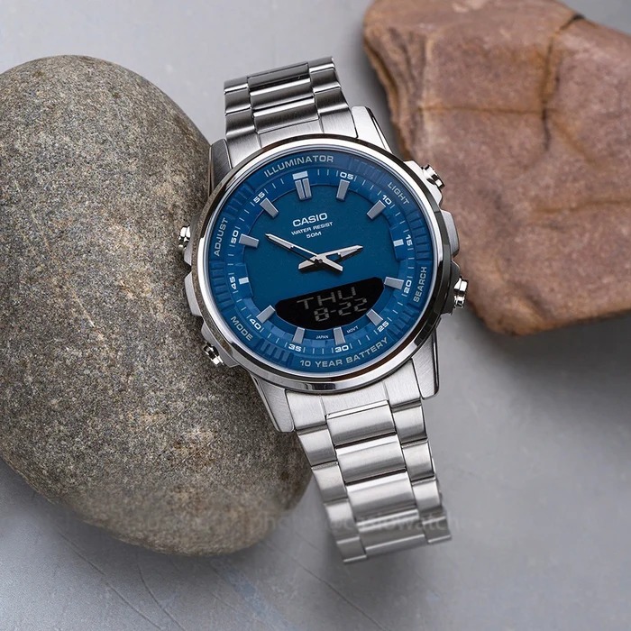 ساعت مچی مردانه کاسیو دو زمانه استیل صفحه سرمه ای casio