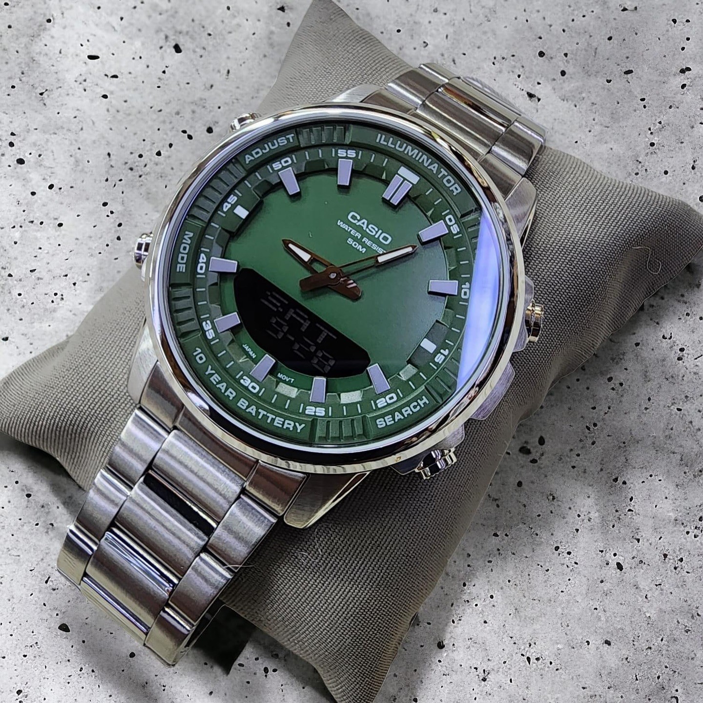 ساعت مچی مردانه کاسیو دو زمانه استیل صفحه سبز casio