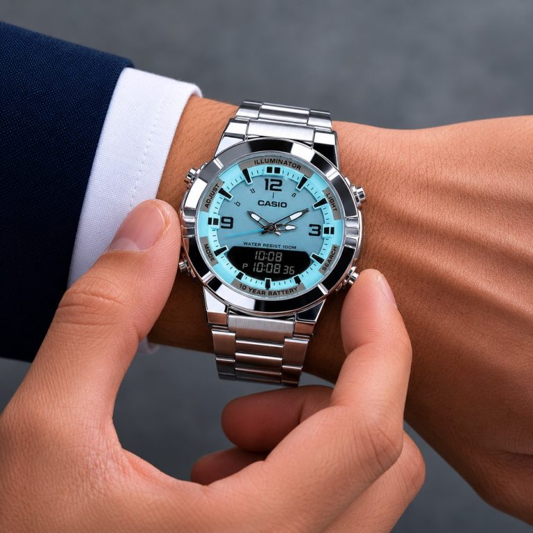 ساعت مچی مردانه کاسیو دو زمانه استیل صفحه تیفانی casio