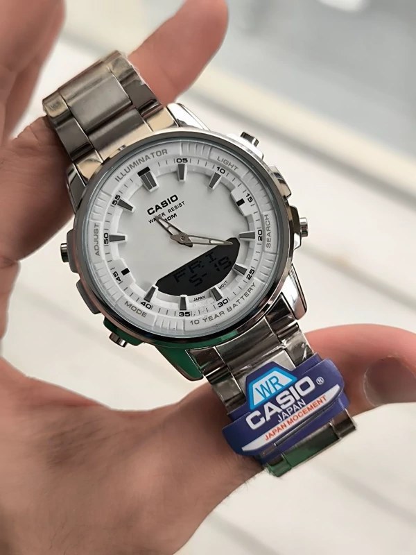 ساعت مچی مردانه کاسیو دو زمانه استیل صفحه سفید casio