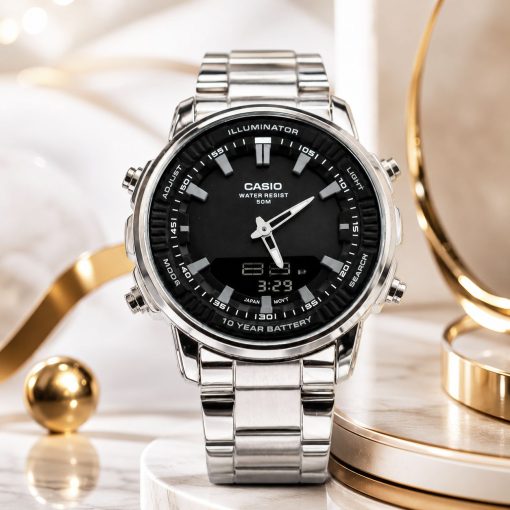 ساعت مچی مردانه کاسیو دو زمانه استیل صفحه مشکی casio