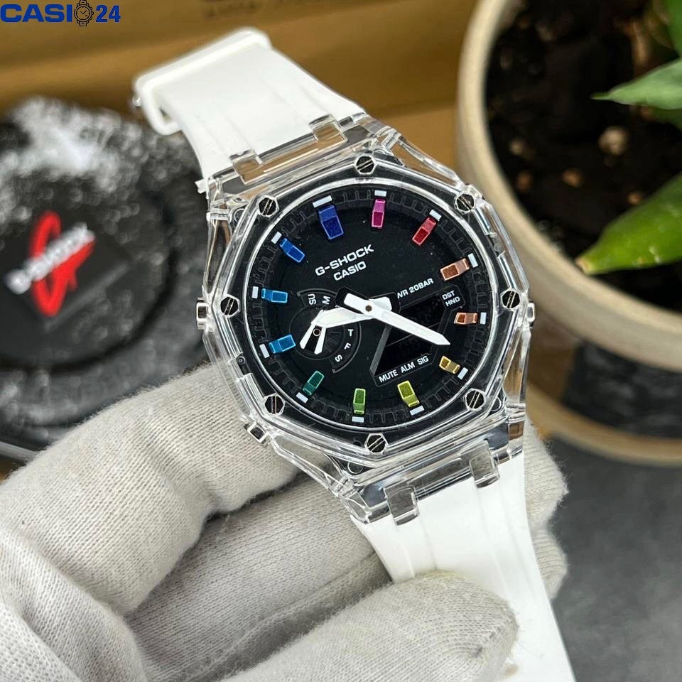 ساعت مردانه جی شاک پمپی 2100 سفید صفحه مشکی G-Shock