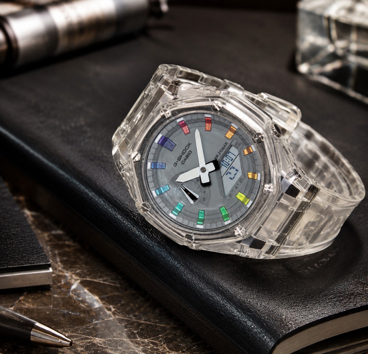 ساعت مردانه جی شاک پمپی 2100 شفاف صفحه مشکی G-Shock