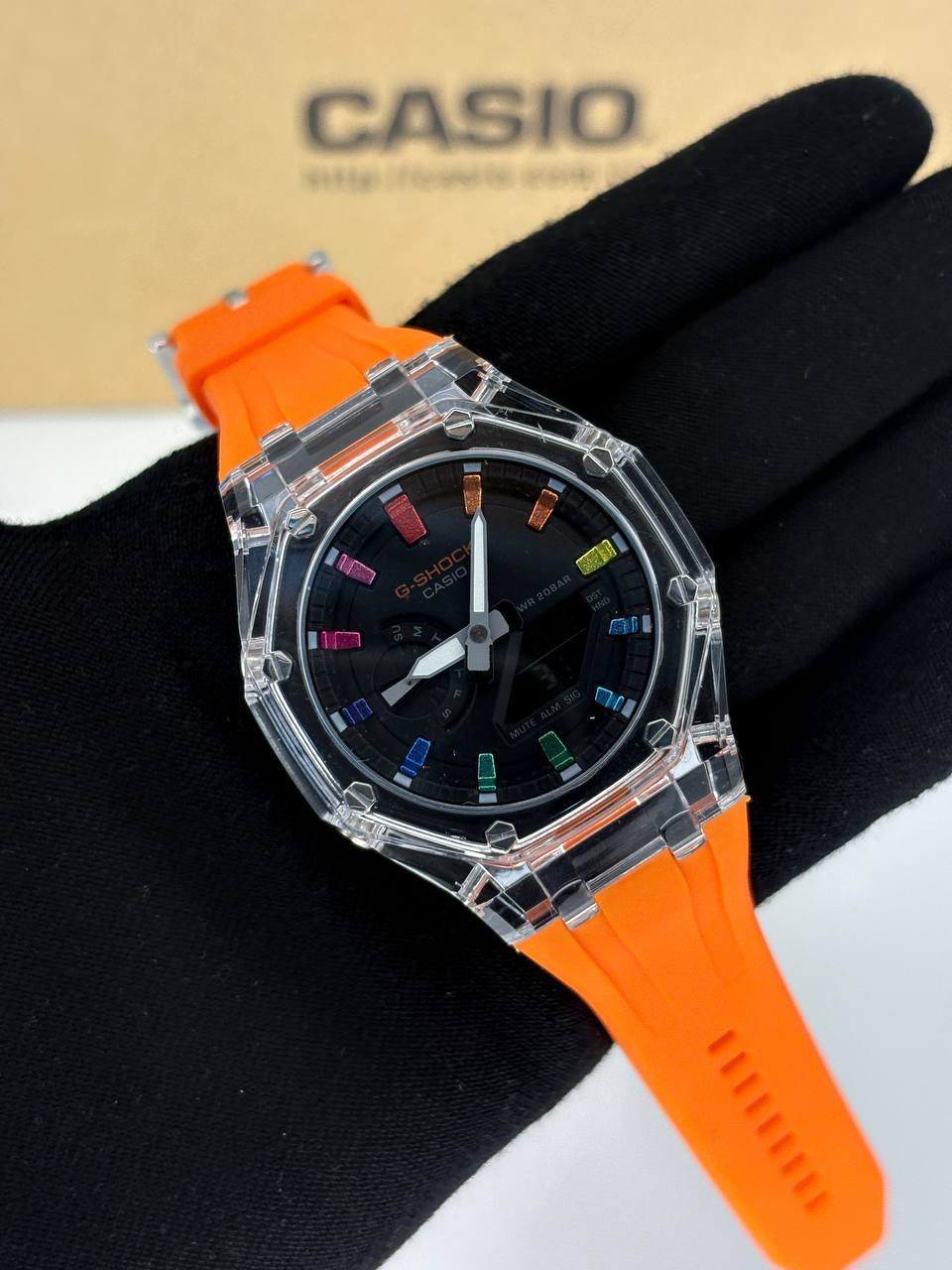 ساعت مردانه جی شاک پمپی 2100 نارنجی صفحه مشکی G-Shock
