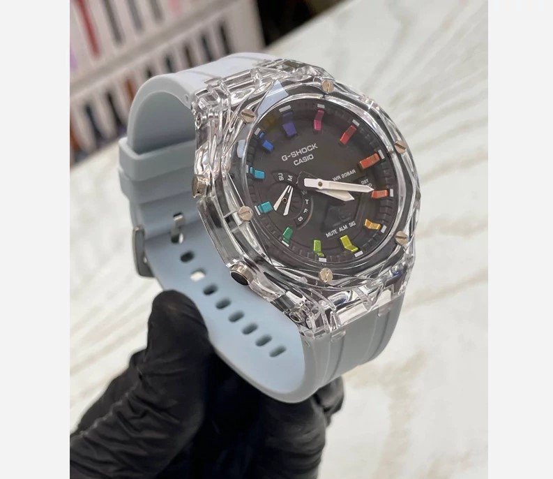 ساعت مردانه جی شاک پمپی 2100 آبی روشن صفحه مشکی G-Shock