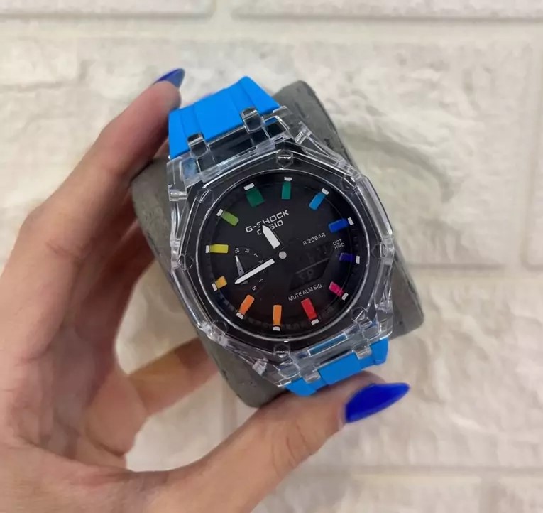 ساعت مردانه جی شاک پمپی 2100 آبی صفحه مشکی G-Shock