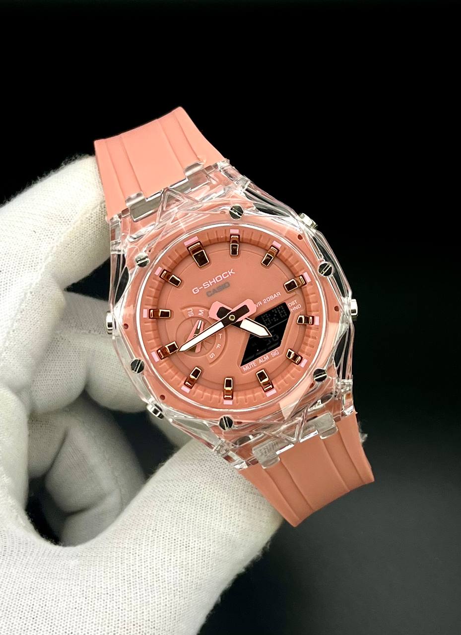ساعت مردانه جی شاک پمپی 2100 گلبهی صفحه گلبهی G-Shock