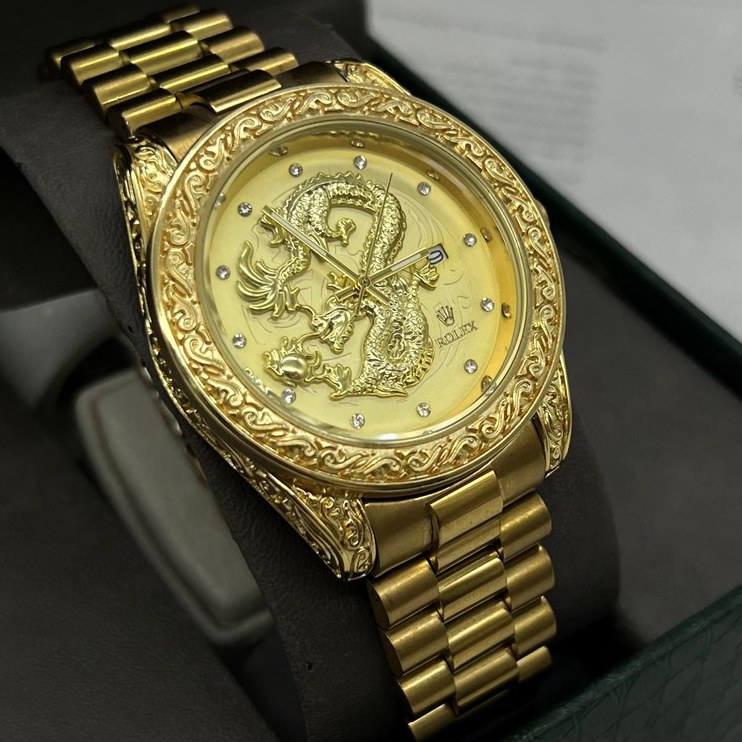 ساعت مچی مردانه رولکس دراگون طلایی صفحه طلایی rolex