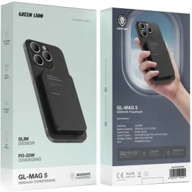 پاوربانک گرین لاین مدل GL-MAG 5 ظرفیت 5000 میلی امپر ساعت