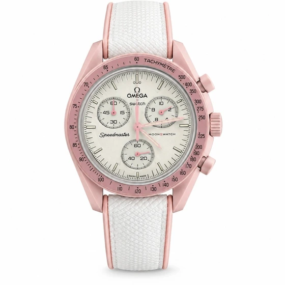 ساعت امگا سواچ ونوس صورتی بند رابر سرامیک Omega Swatch to Venus