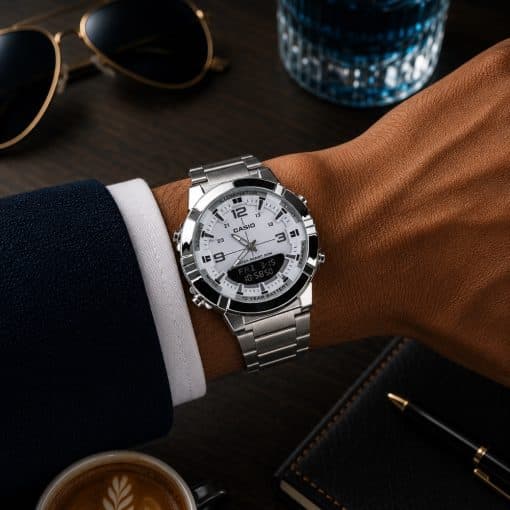 ساعت مچی مردانه کاسیو دو زمانه سفید casio