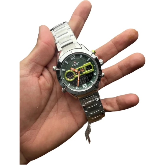 ساعت مچی مردانه نیوی فورس Naviforce NF 9232 S/ نقره ای صفحه سبز